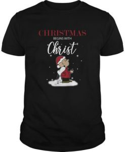 Snoopy And Charlie Brown - Christmas Begin With Christ t shirt