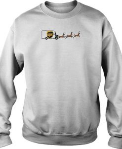 United Parcel Service riding reindeer sleigh on Christmas sweatshirt