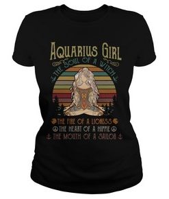 Aquarius girl the soul of a witch the fire of a lioness the heart of vintage t shirt