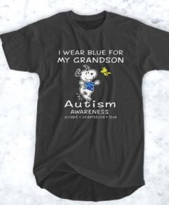 Snoopy and Woodstock I wear blue for my grandson autism awareness t shirtSnoopy and Woodstock I wear blue for my grandson autism awareness t shirt