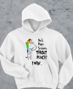 Unicorn rock paper scissors throat punch I win hoodie