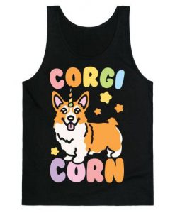 CorgiCorn Unciorn Corgi White Print tank top