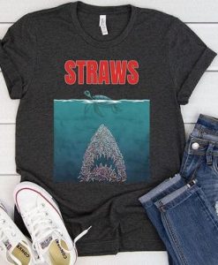 Straws Turtles Jaws Shark t shirt