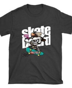 Skeleton with Cap Skateboard t shirt