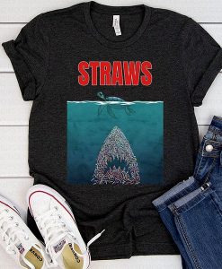 Straws Turtles Jaws Shark t shirt