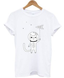 Cat kite rocket space t shirt