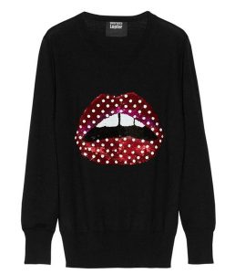 Zoe Ball Sequin Polka Dot Lips sweatshirt