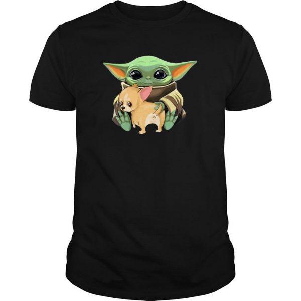 Baby Yoda Hug Corgi Cartoon t shirt