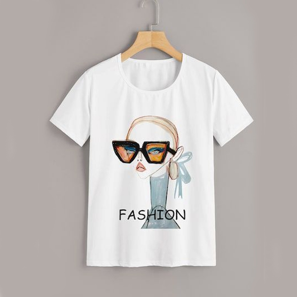 Figure & Letter Print t shirt