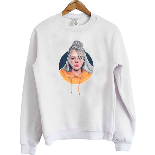 Billie Eilish With Orange hoodie sweatshirt