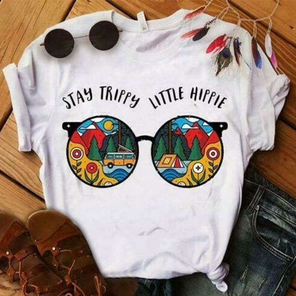 Glasses Stay Trippy Little Hippie Ladies t shirt