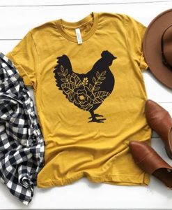 Chicken Silhouette with Flowers t shirt