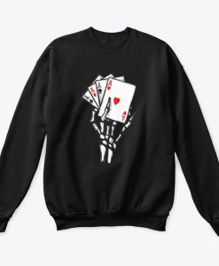 Skeleton hand holding four AS sweatshirt