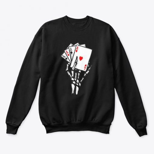 Skeleton hand holding four AS sweatshirt